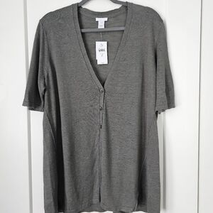 J. Jill  Caraway Green Cardigan Sweater Short Sleeved Large Petite Linen NWT